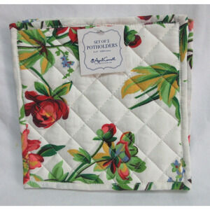 NEW April Cornell Potholder Set/2 ~Floral Rose~ Quilted 8 X 8 Made in India